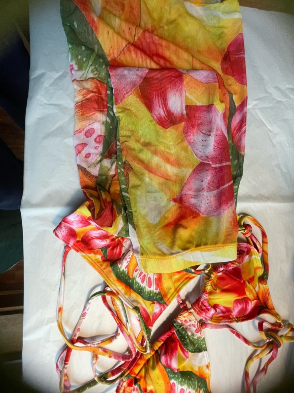 Vibrant Tropical Print Bikini Set w long skirt